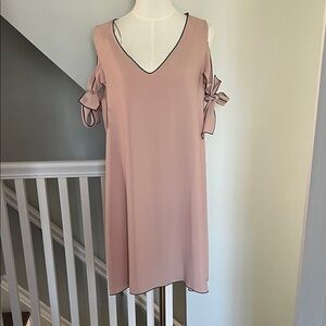 Zara Dusty Pink Cold-Shoulder V-Neck Mini Dress with Black Trim